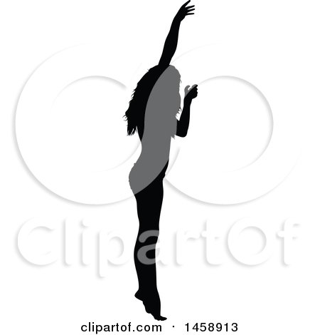 Clipart of a Black Silhouetted Female Dancer - Royalty Free Vector Illustration by dero