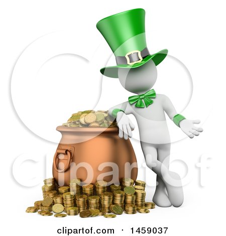 Clipart of a 3d White Man Leprechaun with a Pot of Gold, on a White Background - Royalty Free Illustration by Texelart
