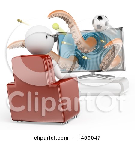 Clipart of a 3d White Man Watching a 3d Movie, on a White Background - Royalty Free Illustration by Texelart