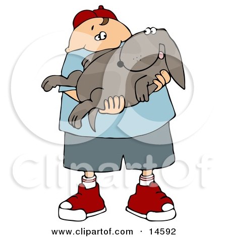 Chubby Caucasian Boy Holding His Happy Dog In His Arms Clipart Illustration by djart