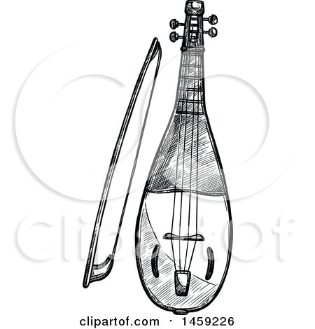 Clipart of a Sketched Rebec Instrument in Black and White - Royalty Free Vector Illustration by Vector Tradition SM