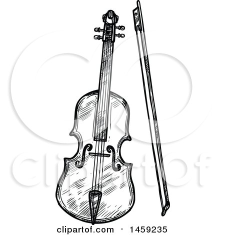 Clipart of a Sketched Violin Instrument in Black and White - Royalty Free Vector Illustration by Vector Tradition SM