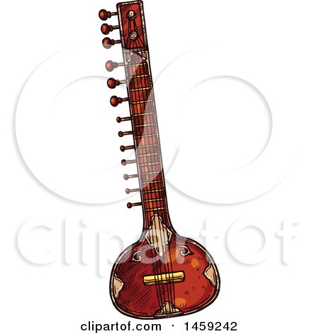 Clipart of a Sketched Sitar Instrument - Royalty Free Vector Illustration by Vector Tradition SM