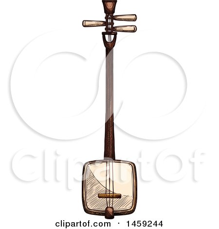 Clipart of a Sketched Shamishen Instrument - Royalty Free Vector Illustration by Vector Tradition SM