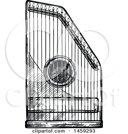 Clipart of a Sketched Psaltery Instrument in Black and White - Royalty Free Vector Illustration by Vector Tradition SM