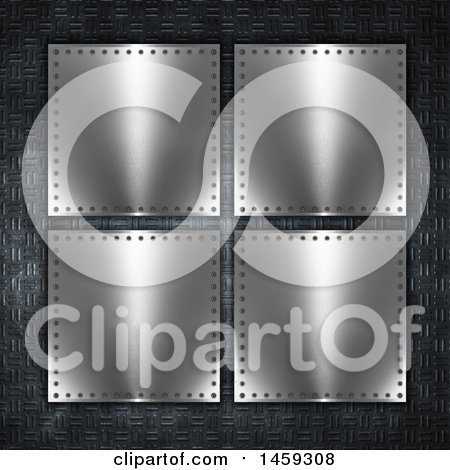 Clipart of a Background of Metal Plaques over Diamond Plate - Royalty Free Illustration by KJ Pargeter