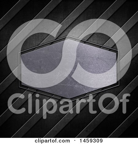 Clipart of a Scratched Metal Plaque over Diagonal Stripes - Royalty Free Illustration by KJ Pargeter