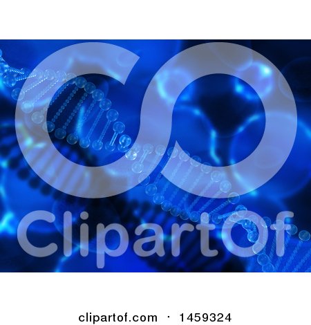 Clipart of a Background of a 3d Dna Strand on Blue - Royalty Free Illustration by KJ Pargeter