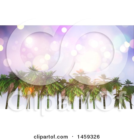 Clipart of a Sparkly Sky over a Row of 3d Palm Trees - Royalty Free Illustration by KJ Pargeter