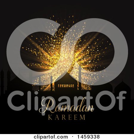 Clipart of a Silhouetted Mosque Ramadan Kareem Background - Royalty Free Vector Illustration by KJ Pargeter