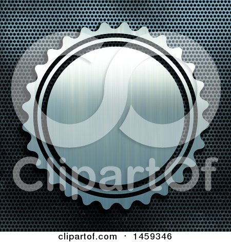 Clipart of a Brushed Metal Badge over Perforated Metal - Royalty Free Illustration by KJ Pargeter