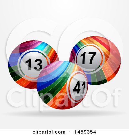 Clipart of 3d Floating Rainbow Striped Bingo Balls on a Shaded Background - Royalty Free Vector Illustration by elaineitalia