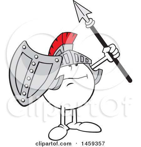 Clipart of a Moodie Character Knight Wearing a Helmet, Raising a Shield and Spear - Royalty Free Vector Illustration by Johnny Sajem