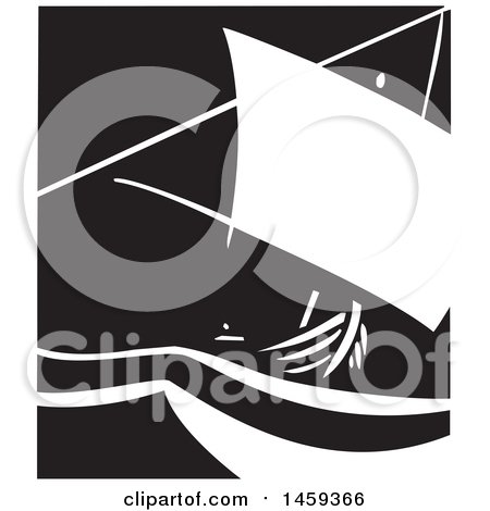 Clipart of a Black and White Sailing Ship - Royalty Free Vector Illustration by xunantunich