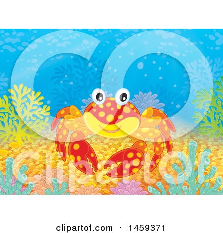 Clipart of a Cute Crab on a Coral Reef - Royalty Free Illustration by Alex Bannykh