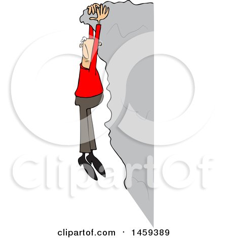 Clipart of a Man Hanging from a Cliff Edge - Royalty Free Vector Illustration by djart