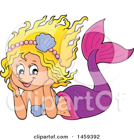 Clipart of a Happy Mermaid Resting Her Head in Her Hands - Royalty Free Vector Illustration by visekart