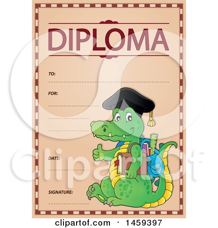 Clipart of a Crocodile Student School Diploma Design - Royalty Free Vector Illustration by visekart