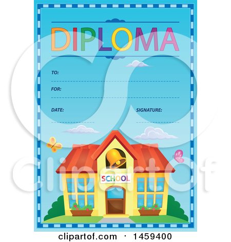 Clipart of a Building and School Diploma Design - Royalty Free Vector Illustration by visekart
