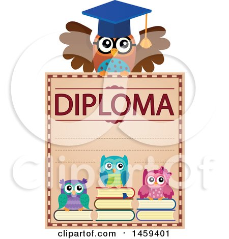 Clipart of a Professor Owl and Students School Diploma Design - Royalty Free Vector Illustration by visekart