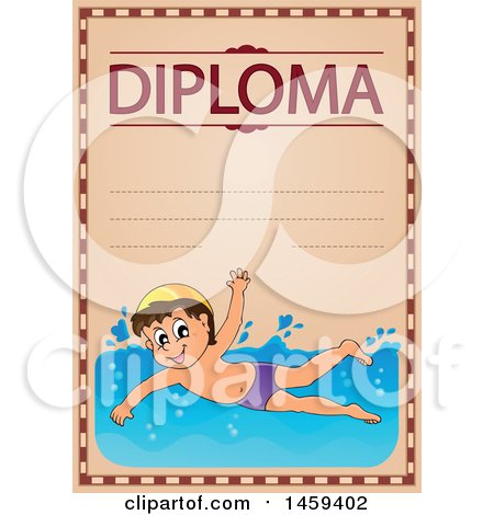 Clipart of a Boy Swimming School Diploma Design - Royalty Free Vector Illustration by visekart