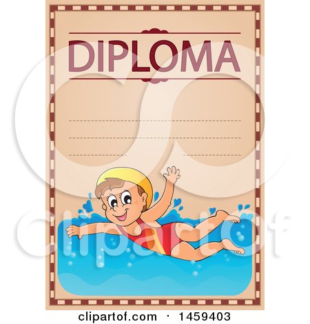 Clipart of a Girl Swimming School Diploma Design - Royalty Free Vector Illustration by visekart