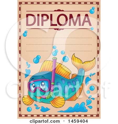 Clipart of a Snorkeling Fish School Diploma Design - Royalty Free Vector Illustration by visekart
