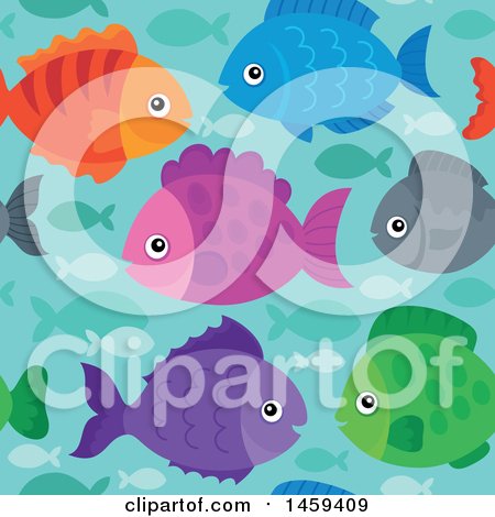 Clipart of a Group of Colorful Fish Seamless Background Pattern - Royalty Free Vector Illustration by visekart