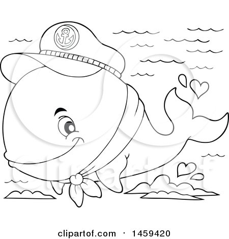 Clipart of a Black and White Captain Whale Splashing Water - Royalty Free Vector Illustration by visekart