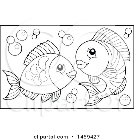 Clipart of Black and White Bubbles and Fish - Royalty Free Vector Illustration by visekart