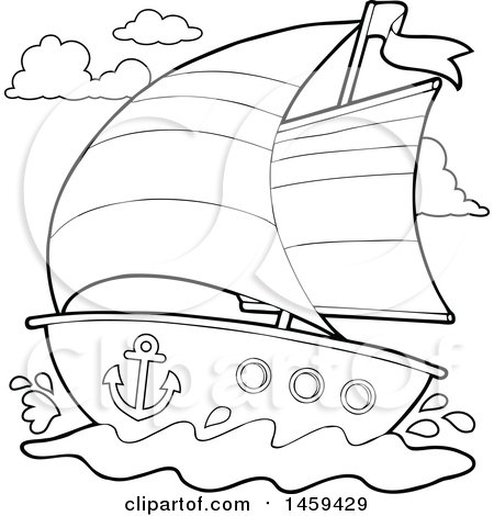 Clipart of a Black and White Sailboat - Royalty Free Vector Illustration by visekart