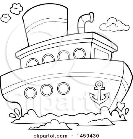 Clipart of a Black and White Boat - Royalty Free Vector Illustration by visekart