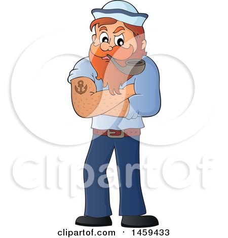 Clipart of a Male Sailor Smoking a Pipe - Royalty Free Vector Illustration by visekart