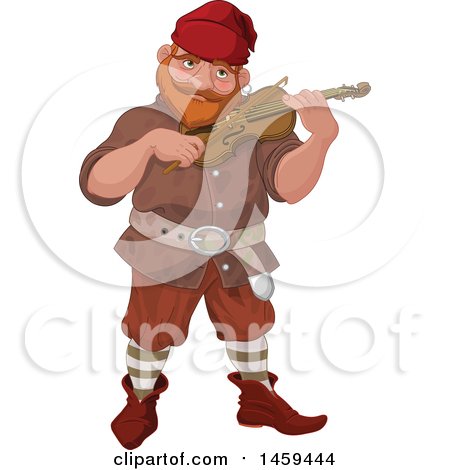 Clipart of a Male Dwarf Playing a Fiddle Violin - Royalty Free Vector Illustration by Pushkin