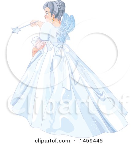 Clipart of a Rear View of a Fairy Godmother Using a Magic Wand - Royalty Free Vector Illustration by Pushkin