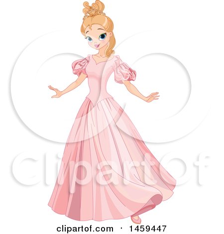 Clipart of a Pretty Princess Twirling in a Pink Dress - Royalty Free Vector Illustration by Pushkin