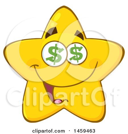 Clipart of a Cartoon Greedy Star Mascot Character with Dollar Sign Eyes - Royalty Free Vector Illustration by Hit Toon