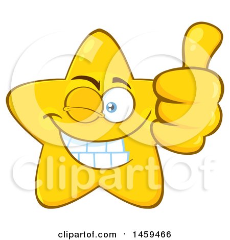 Clipart of a Cartoon Winking Star Mascot Character Giving a Thumb up - Royalty Free Vector Illustration by Hit Toon