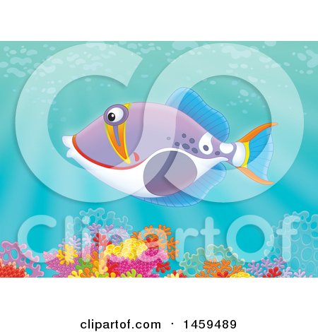 Clipart of a Triggerfish over a Coral Reef - Royalty Free Illustration by Alex Bannykh