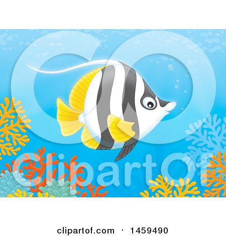Clipart of a Longfin Bannerfish or Pennant Coralfish over a Coral Reef - Royalty Free Illustration by Alex Bannykh