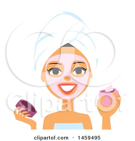 Clipart of a Spa Woman Applying a Pink Mask or Cream to Her Face - Royalty Free Vector Illustration by Monica