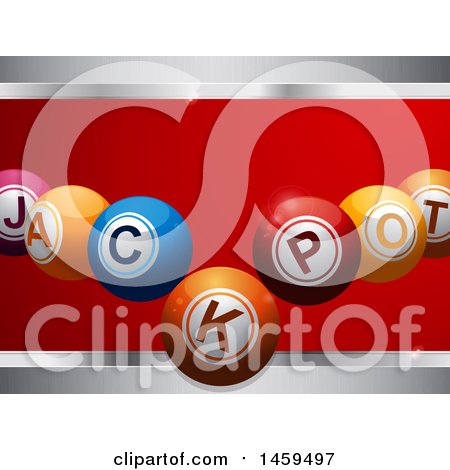Clipart of 3d Jackpot Lottery Balls over Metal and Red - Royalty Free Vector Illustration by elaineitalia