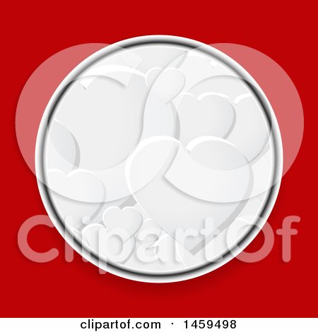 Clipart of a Circle of 3d White Hearts on Red - Royalty Free Vector Illustration by elaineitalia