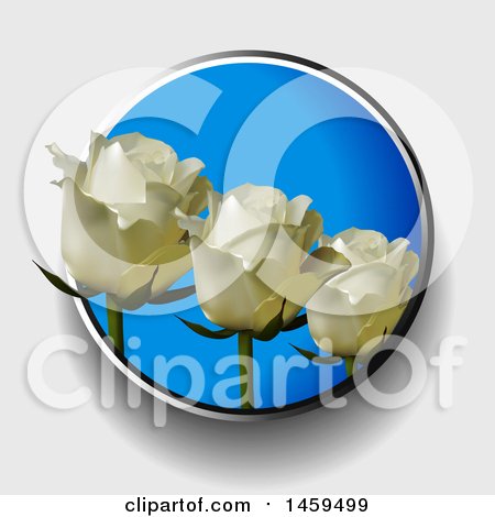 Clipart of a Trio of 3d White Roses in a Blue Circle on a Shaded Background - Royalty Free Vector Illustration by elaineitalia