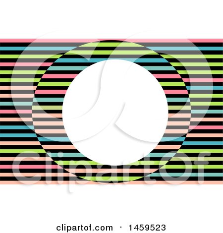 Clipart of a Colorful Stripes Business Card Background with a Circle Frame - Royalty Free Vector Illustration by KJ Pargeter