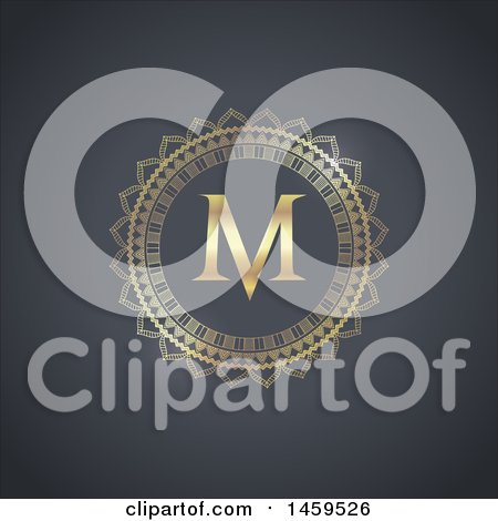 Clipart of a Golden Frame and Letter M - Royalty Free Vector Illustration by KJ Pargeter