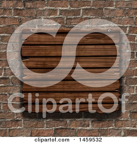 Clipart of a 3d Blank Wooden Sign on a Brick Wall - Royalty Free Illustration by KJ Pargeter