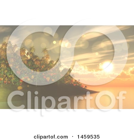 Clipart of a 3d Tropical Island Sunset Background - Royalty Free Illustration by KJ Pargeter