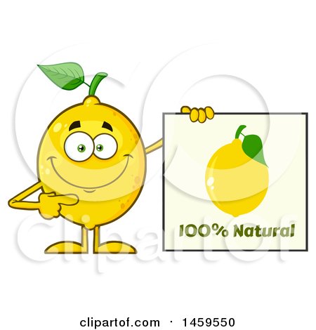 Clipart of a Happy Lemon Mascot Character Holding a Natural Sign - Royalty Free Vector Illustration by Hit Toon