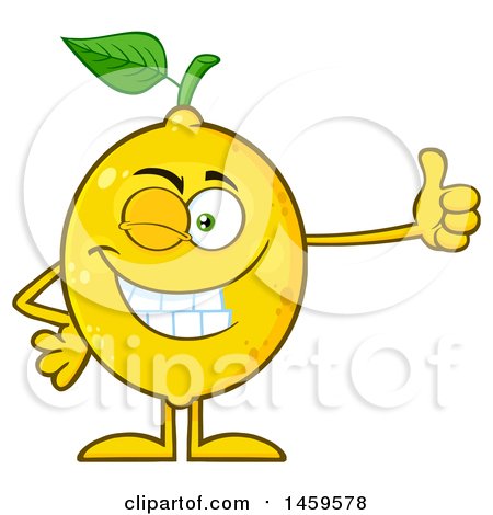 Clipart of a Happy Lemon Mascot Character Winking and Giving a Thumb up - Royalty Free Vector Illustration by Hit Toon
